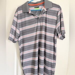 PGA Tour Gray and Red Striped Polo Shirt